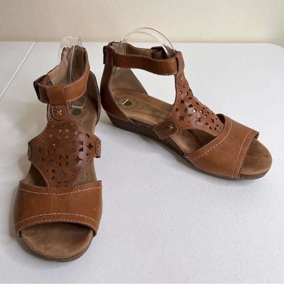 Earth Origins Hermia Tan Leather Wedge Gladiator Adjustable Ankle Strap Women 10 - Picture 15 of 15